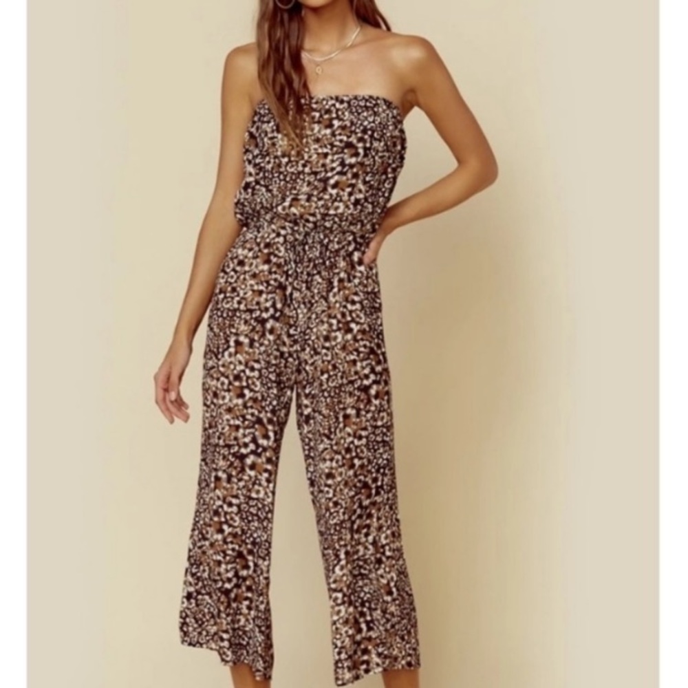 BLUE LIFE Reverse Leopard Print Bell Jumper Sleeveless Strapless Jumpsuit XS